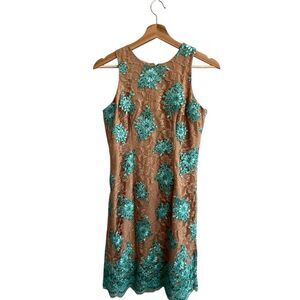 Dress the Population Jenna Embellished Lace Dress Size M Green Cocktail Evening